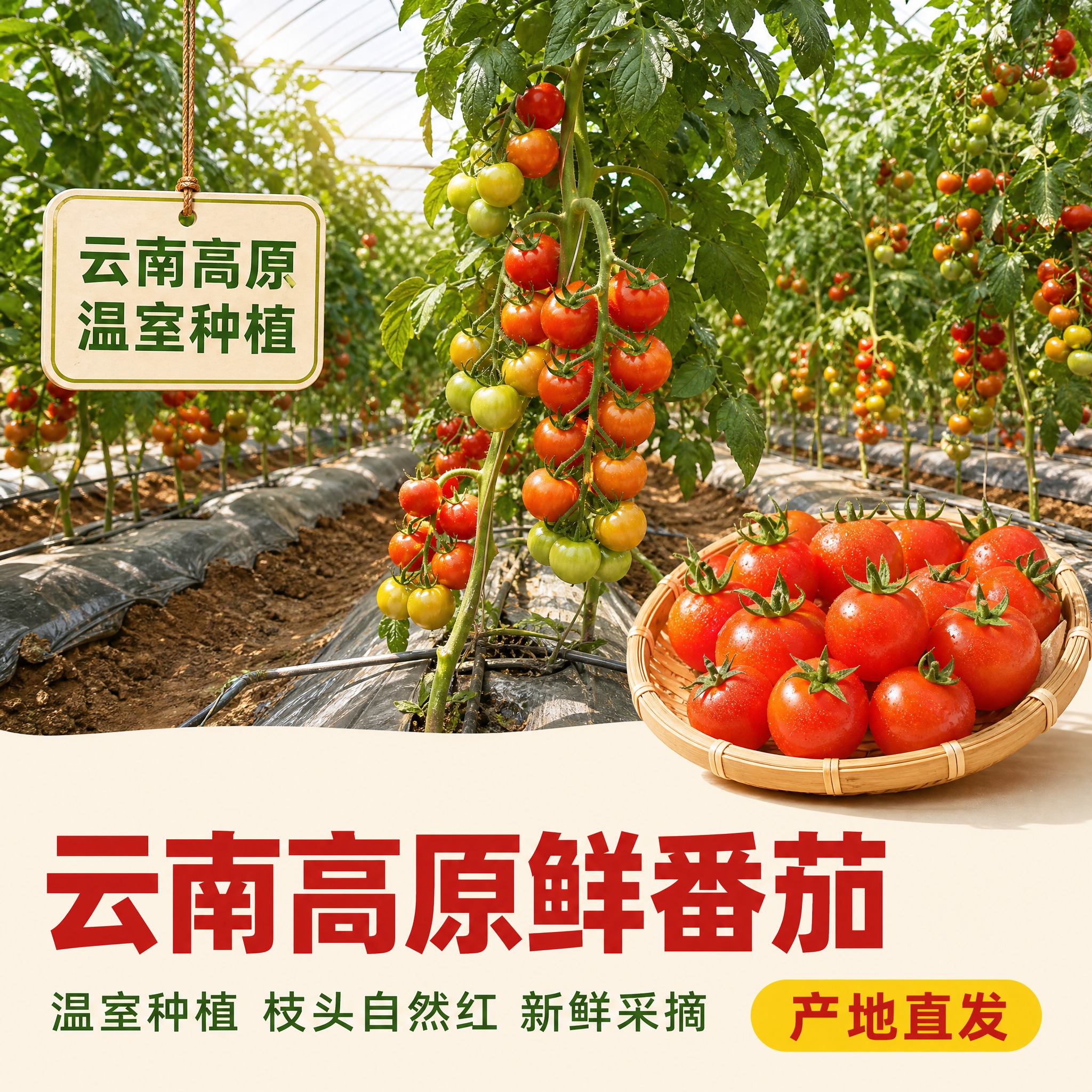 [主图-2] 商品名称「云南新鲜番茄」。主题与唯一任务：产地溯… - 图片创意预览