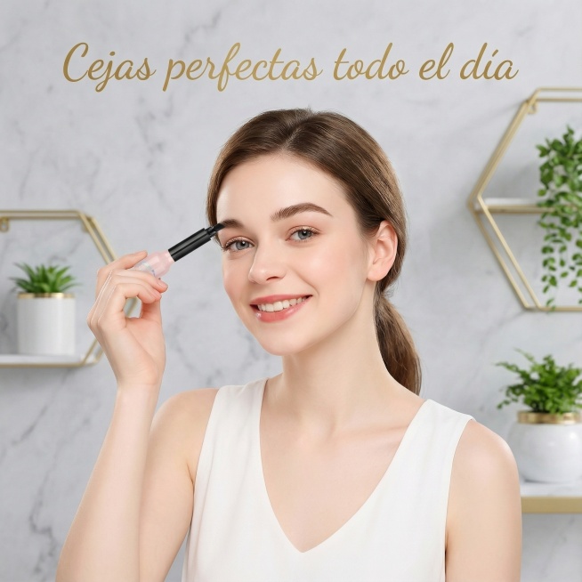 以图中的染眉膏为元素,欧美女人使用染眉膏,设计4张跟染眉膏有关的广告图，西班牙语,比例 「1:1」预览效果