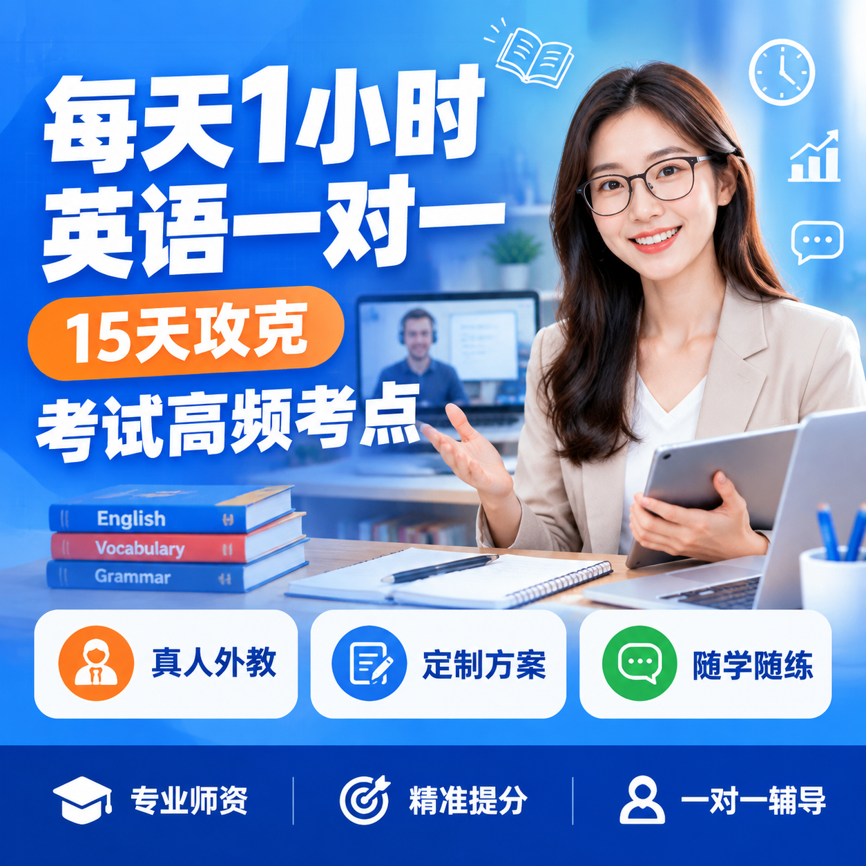 [单张主图] 英语一对一考试辅导课程，爆款促销感主图路线，核心… - 图片创意预览