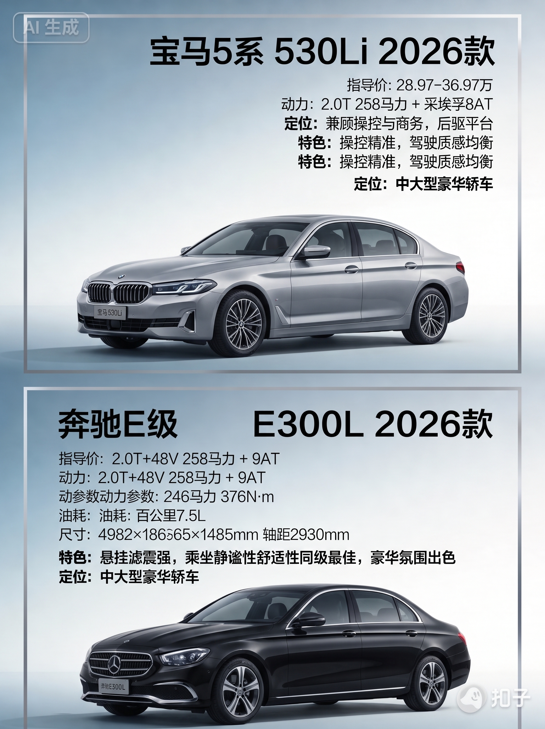 1:1复刻参考图的版式风格，上下分栏对比两款汽车，比例3:4，… - 图片创意预览