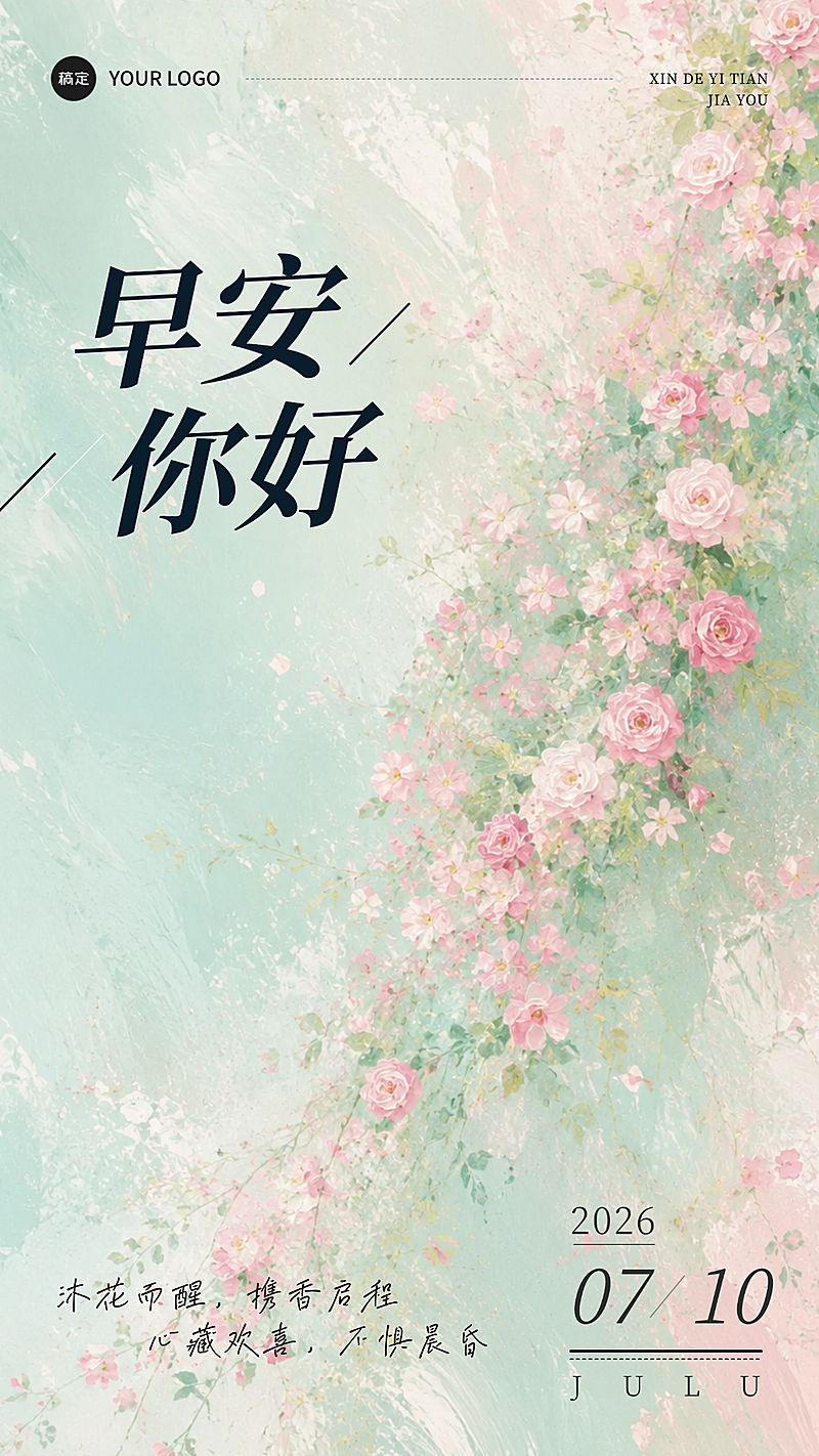 鲜花唯美感早安你好问候日签竖版海报