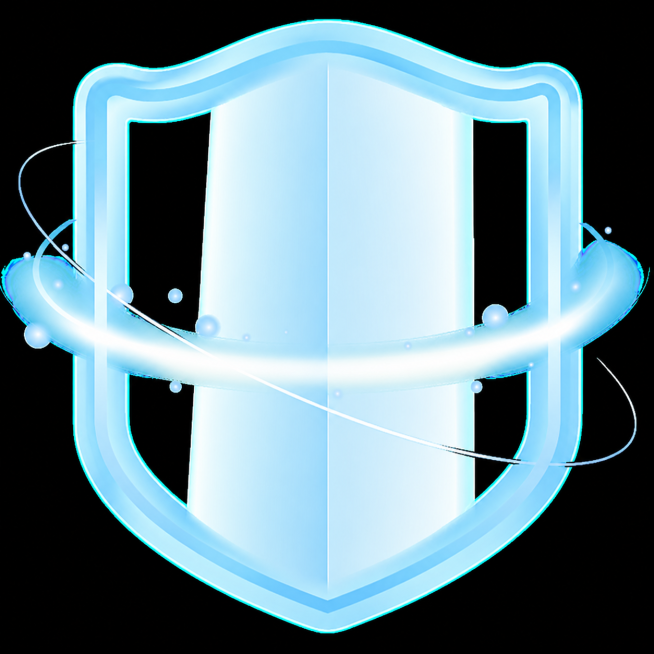 参考该图风格，重新生成浅蓝色科技感护盾图标，保持盾牌形状和围绕光效粒子效果，保持原有清新科技风格预览效果