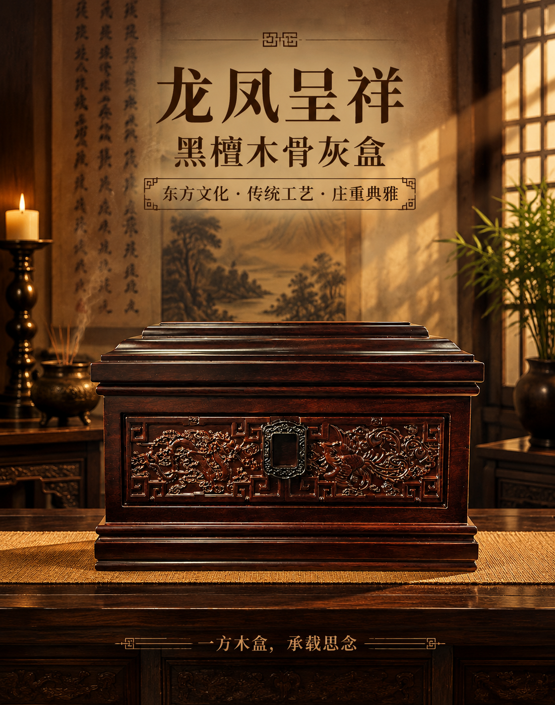 [商品] 使用【图6】龙凤呈祥黑檀木骨灰盒正面图；保留正面龙凤… - 图片创意预览
