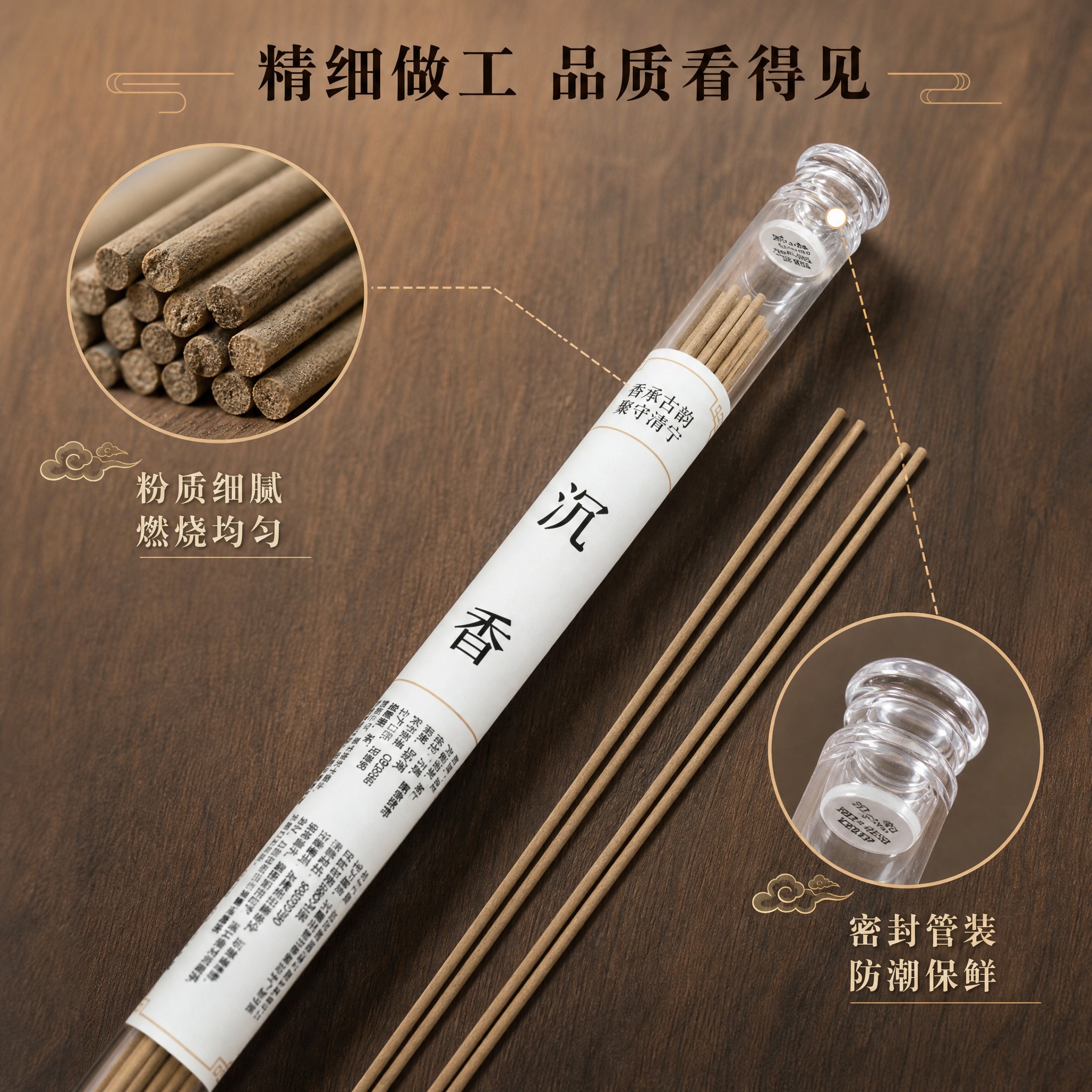 [主图-4] 产品细节与包装品质展示，沉香线香工艺细节图。 [… - 图片创意预览