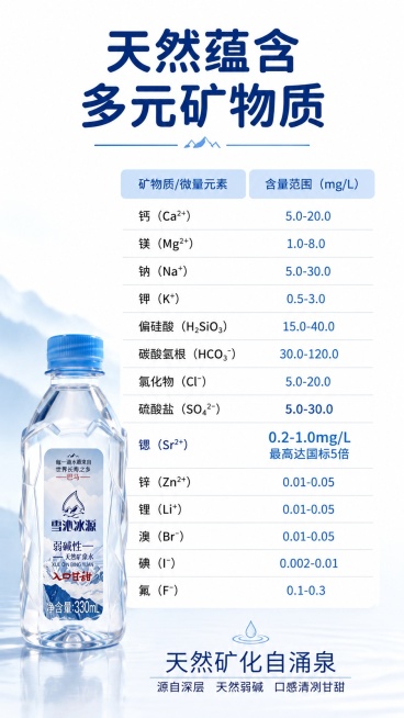 [第5屏] 元素含量-天然矿物质与微量元素含量数据展示。本屏使用【图1】作为商品主体辅助展示。
[氛围/风格] 专业参数展示风格，清晰直观，干净通透
[元素布局] 画面顶部主标题，中部为元素含量参数表预览效果