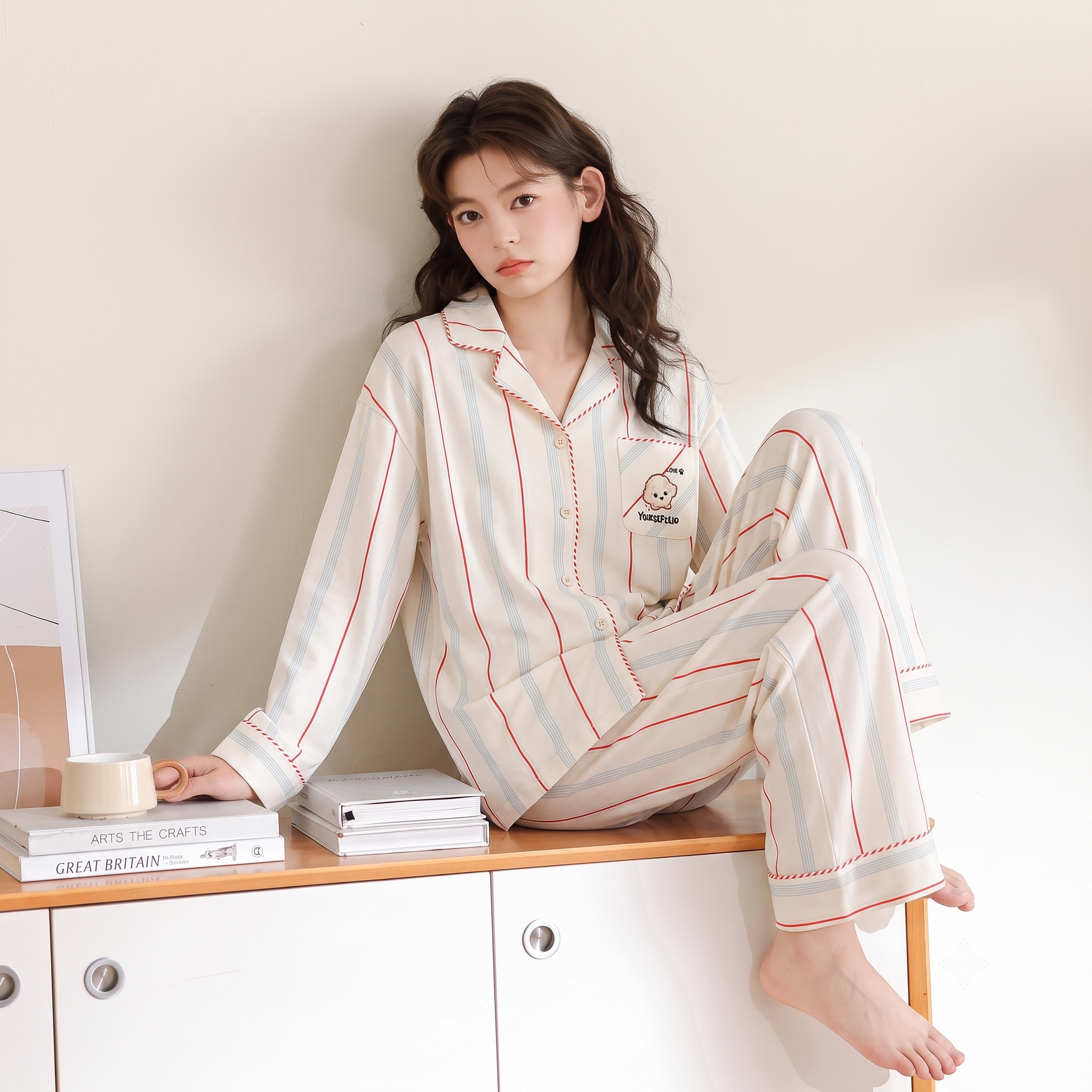 请将参考图 1 的【家居服睡衣套装】1:1 还原其款式、颜色、… - 图片创意预览