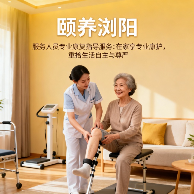 帮我生成带“颐养浏阳”服务人员专业康复指导服务：在家享专业康护，重拾生活自主与尊严,服务场景的图片预览效果