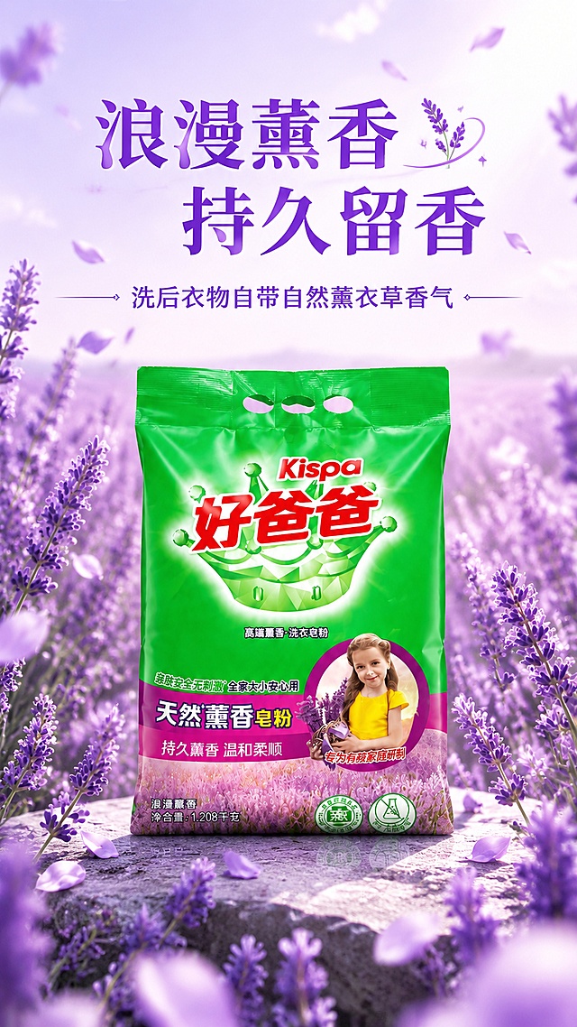 使用商品详情页技能根据商品图「图片1」生成详情页，参考图为，商品名称为好吧爸爸天然皂粉，卖点为 ，适配平台为淘宝/天猫，图片比例为9:16，需求屏数为8张，