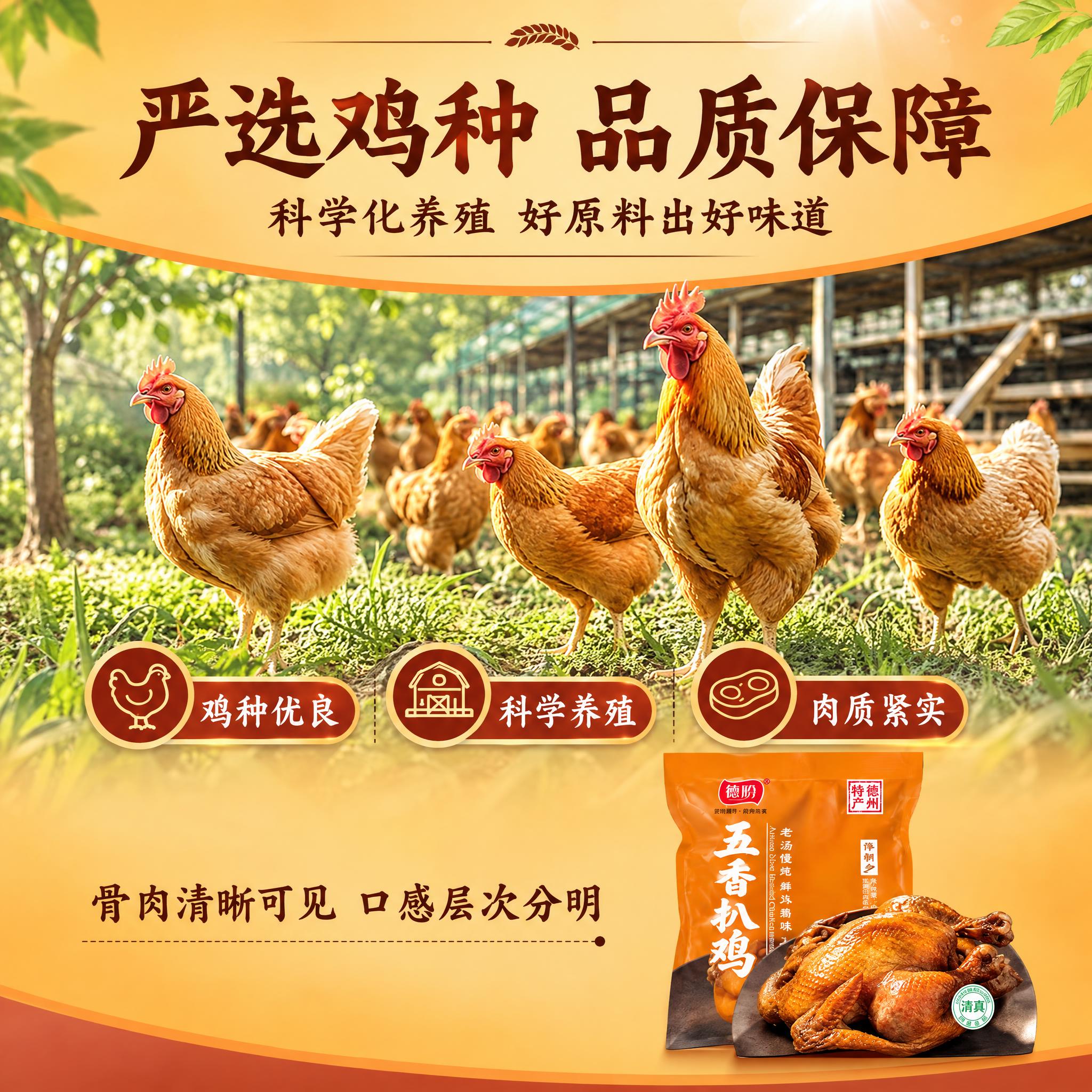 将这张9:16竖版的五香扒鸡详情页图片，调整为1:1正方形主图… - 图片创意预览