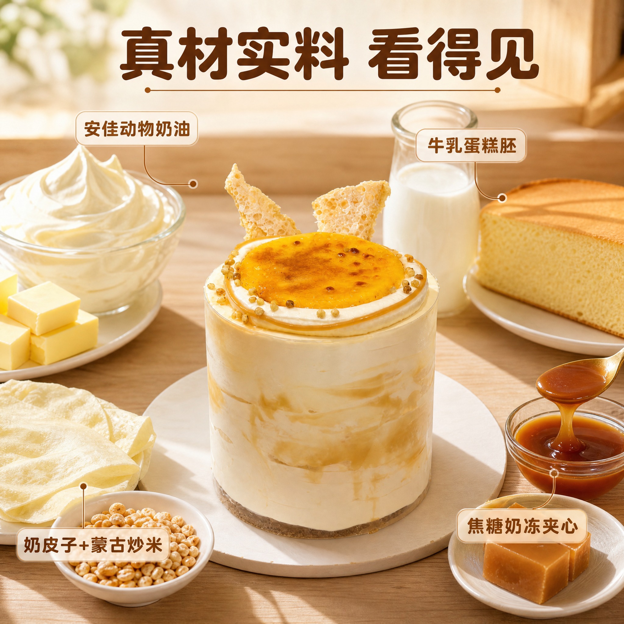 [主图-2] 焦糖奶皮子蛋糕 核心原料溯源 信任型卖点图 [统… - 图片创意预览