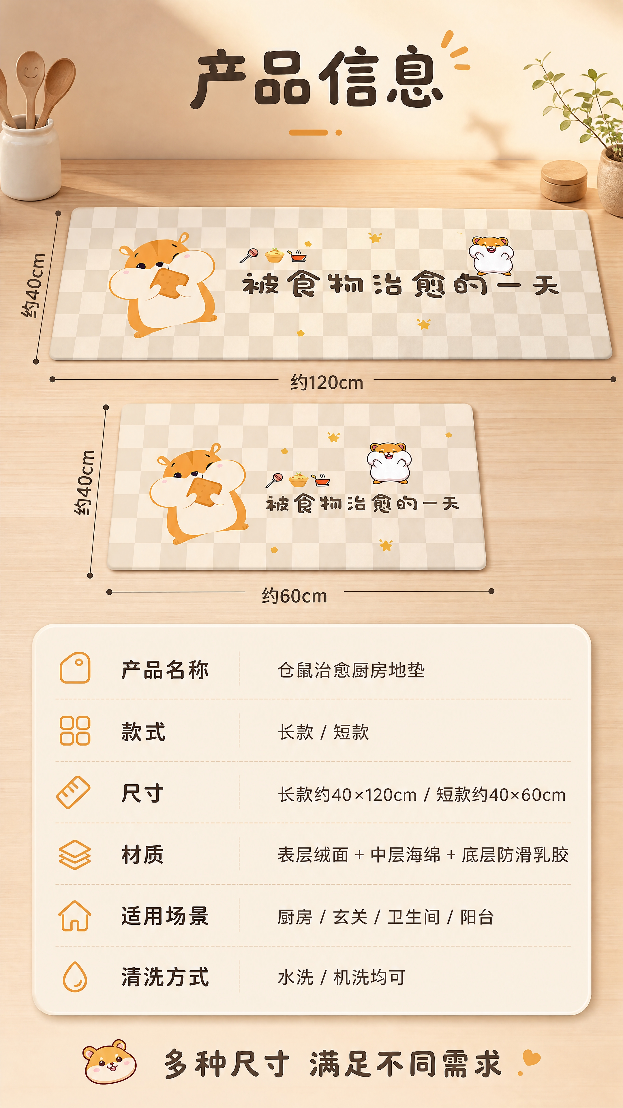 [商品] 使用【图1】治愈仓鼠厨房地垫套装，长款+短款并排展示… - 图片创意预览
