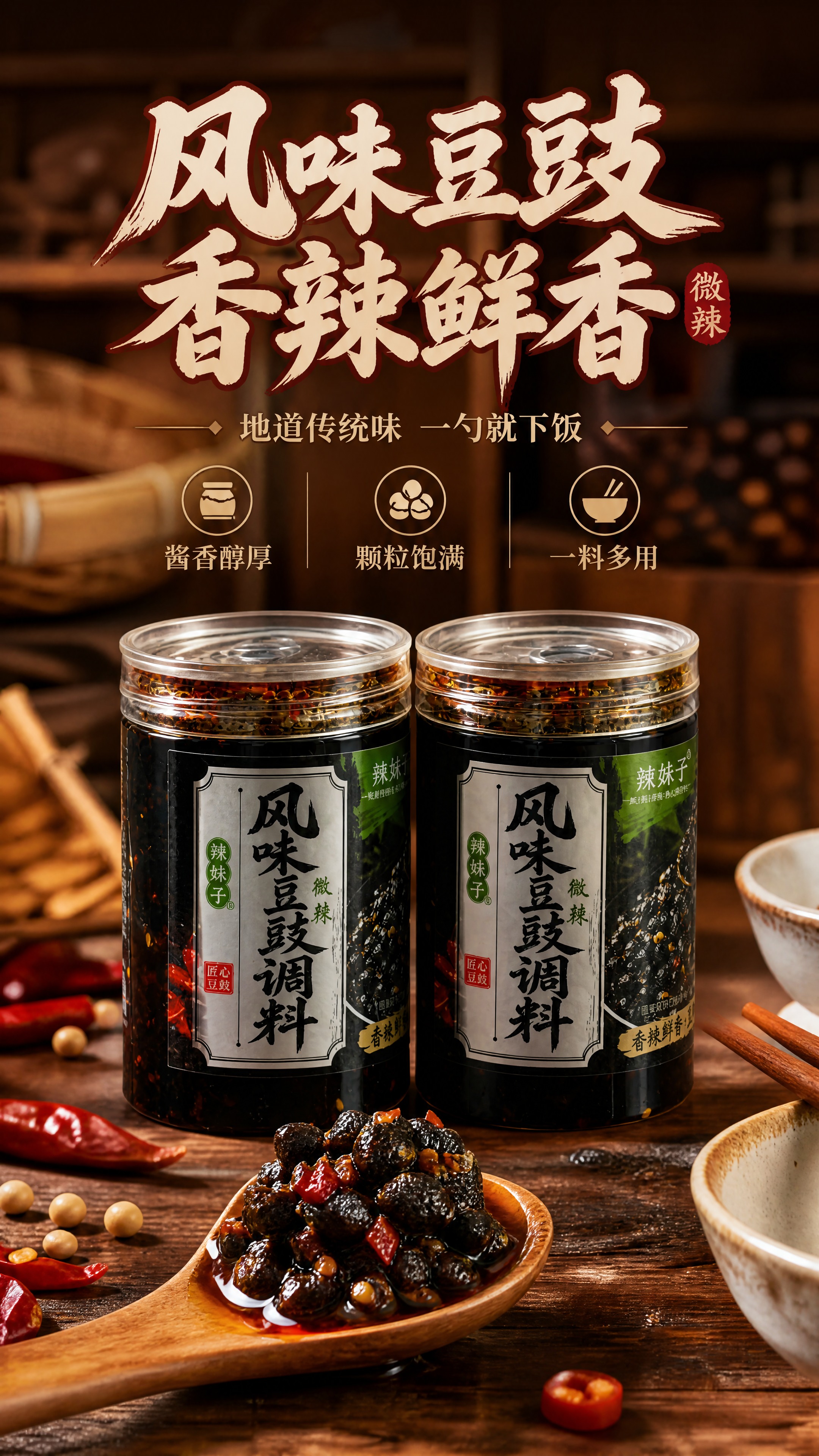 [商品] 使用【图2】辣妹子风味豆豉调料（微辣）双罐产品；保留… - 图片创意预览