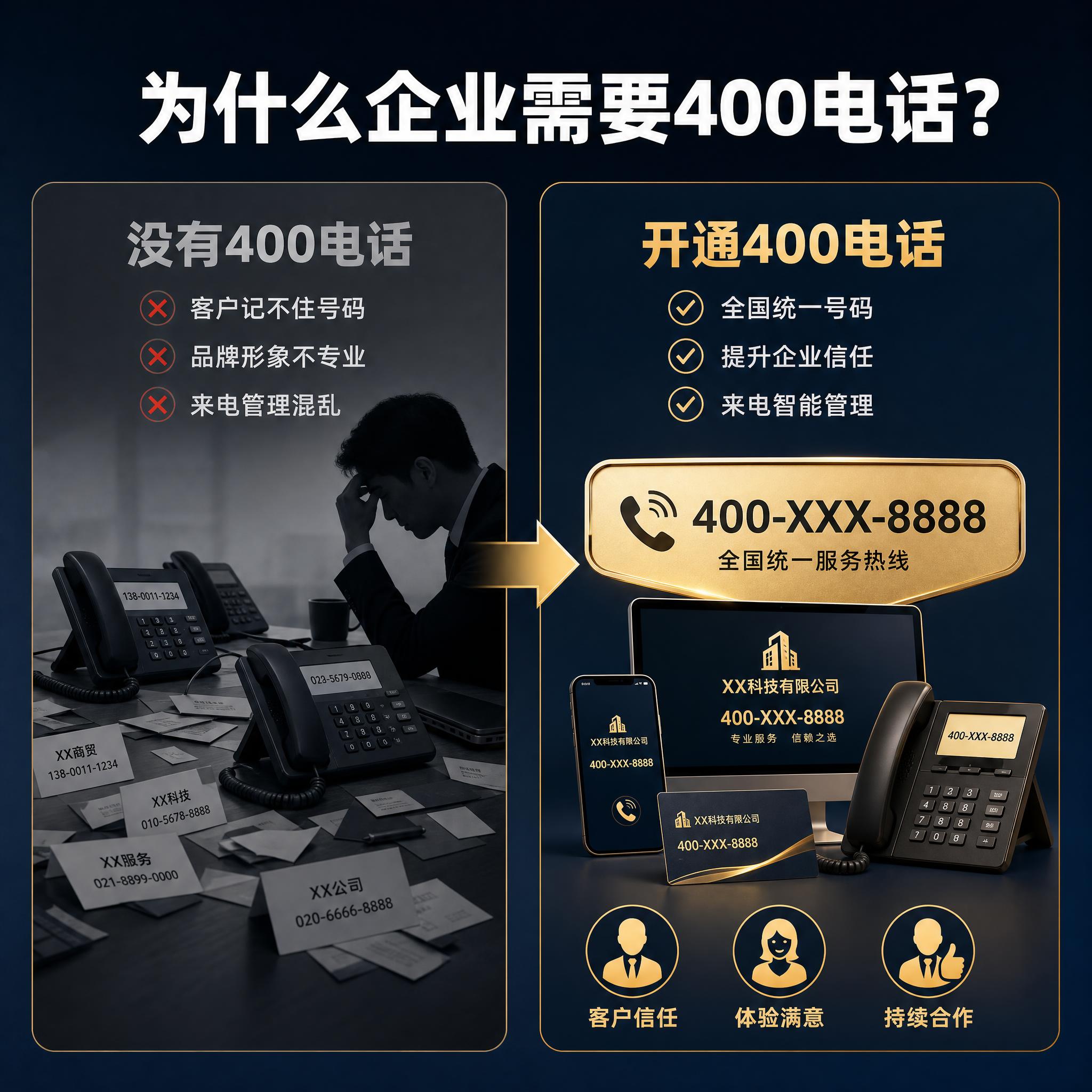 [主图-2] 400电话办理服务 痛点与目标场景。 [统一基调… - 图片创意预览