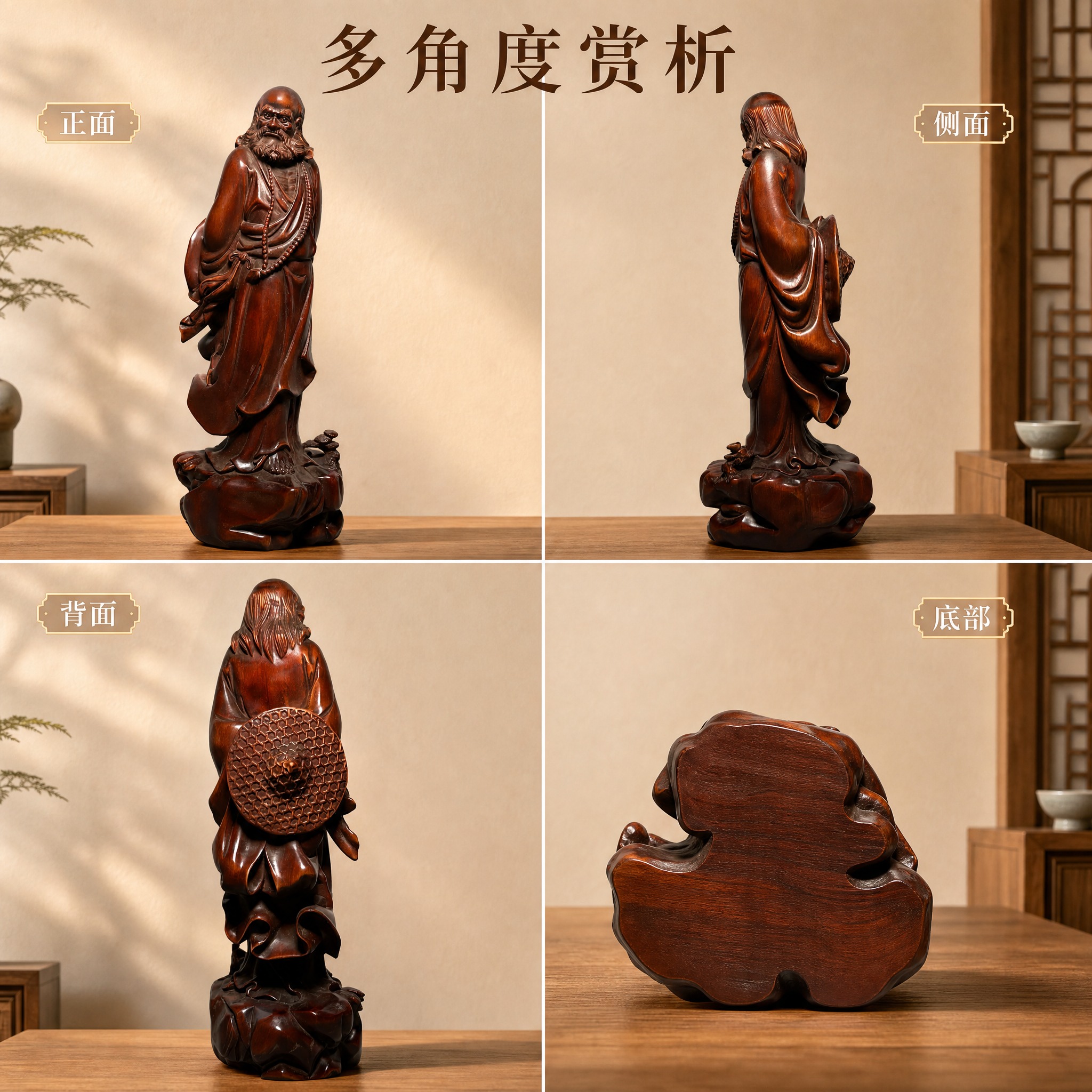 [主图-6] 多角度展示图：用四格拼版展示同一摆件的正面、侧面… - 图片创意预览