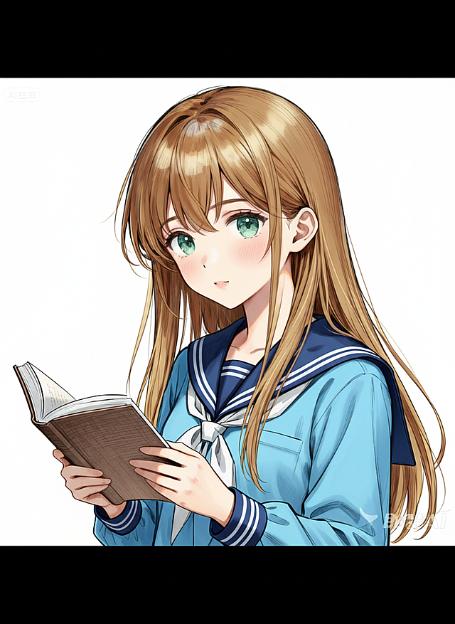 清新甜美动漫风，少女手捧书本，可爱表情，漫画手法绘制。