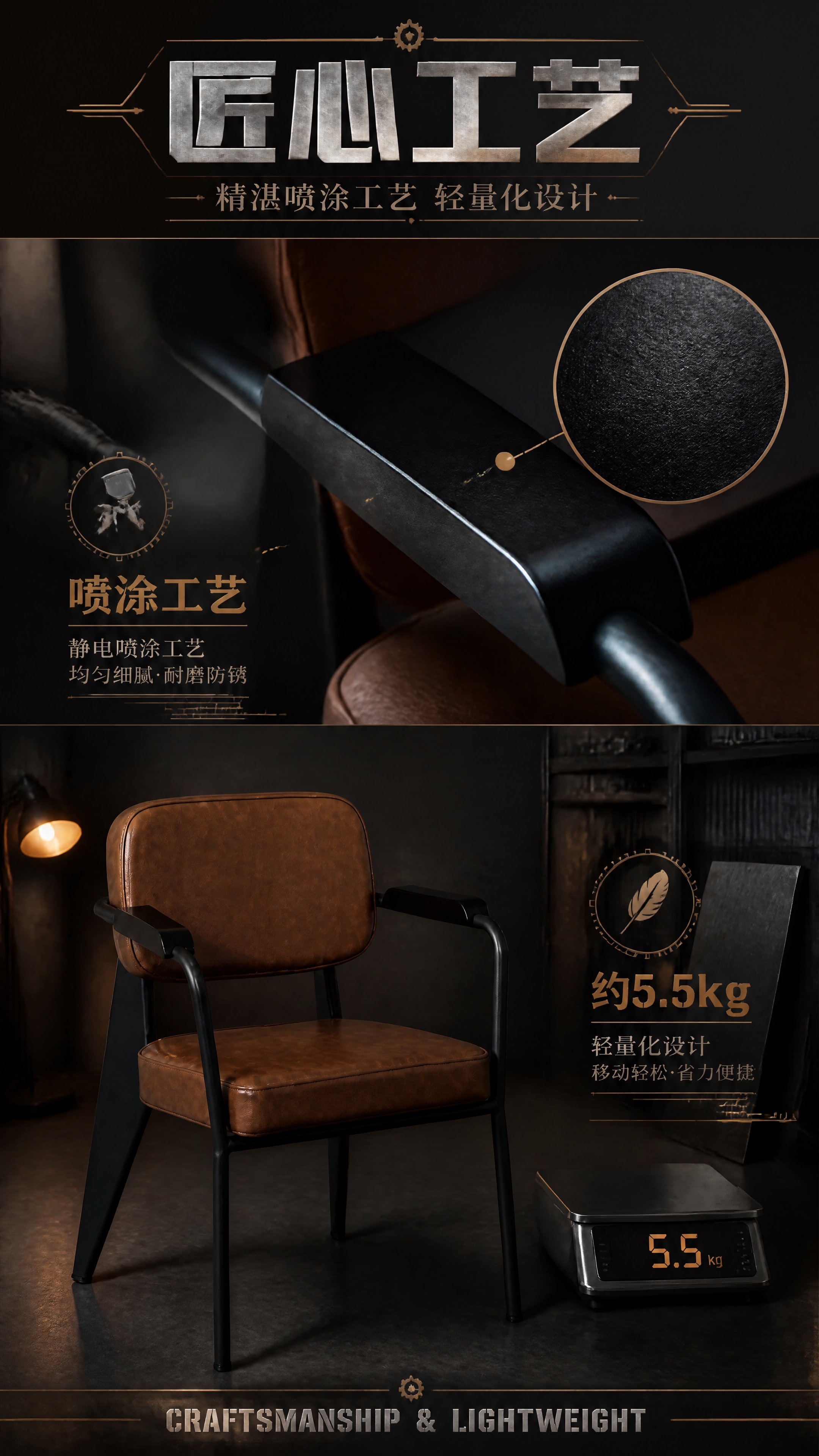 [第6张] 工艺与重量展示页-喷涂工艺+5.5kg轻量化。本张… - 图片创意预览