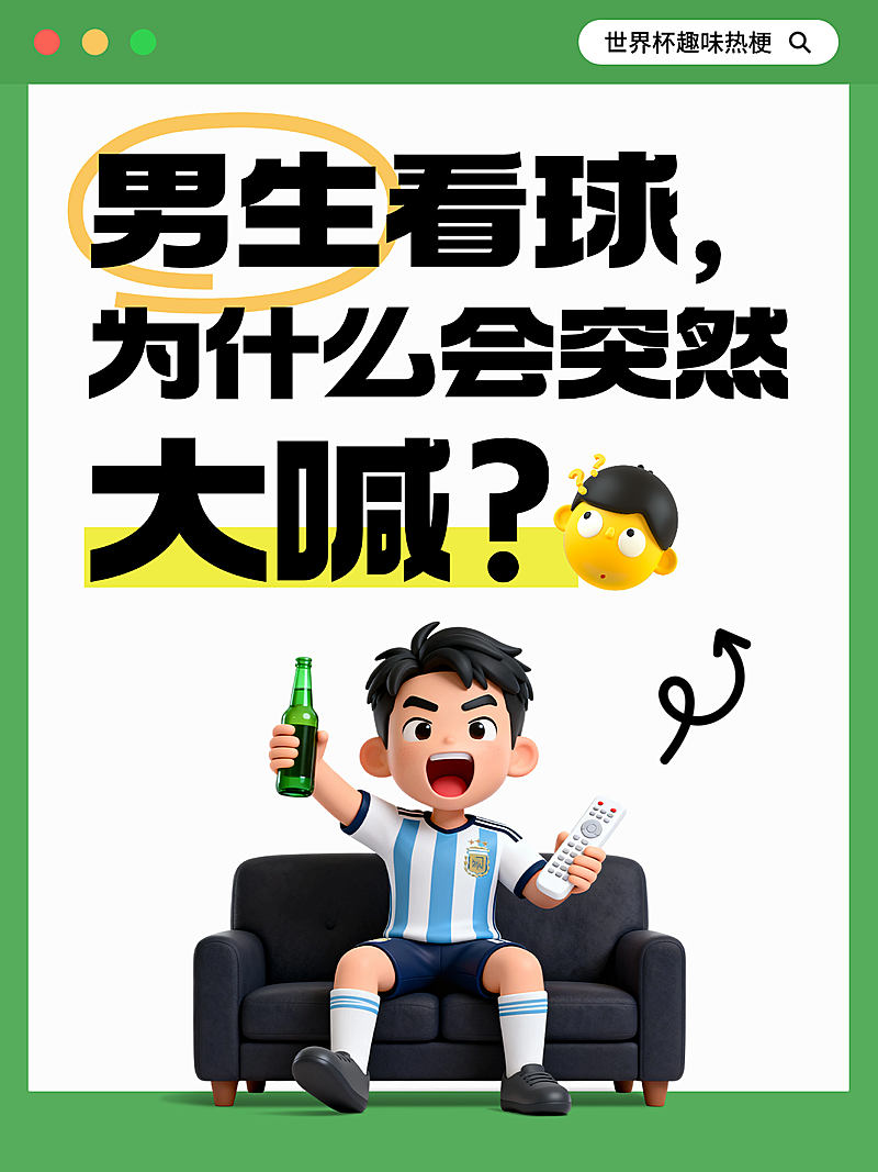 世界杯足球赛事趣味热梗分享软3d卡通人物大字风小红书封面