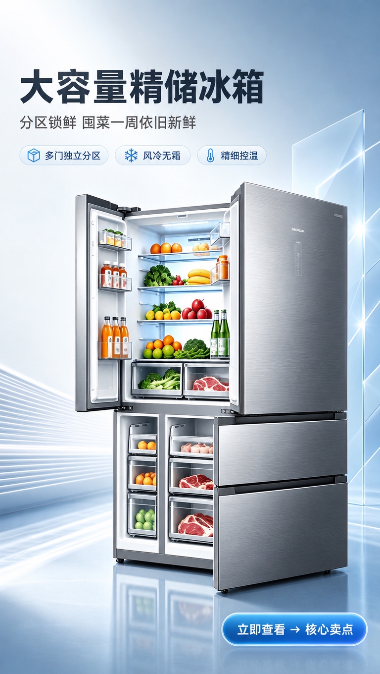 [商品] 使用【图1】风冷无霜变频多门冰箱；保留银灰色金属拉丝… - 图片创意预览