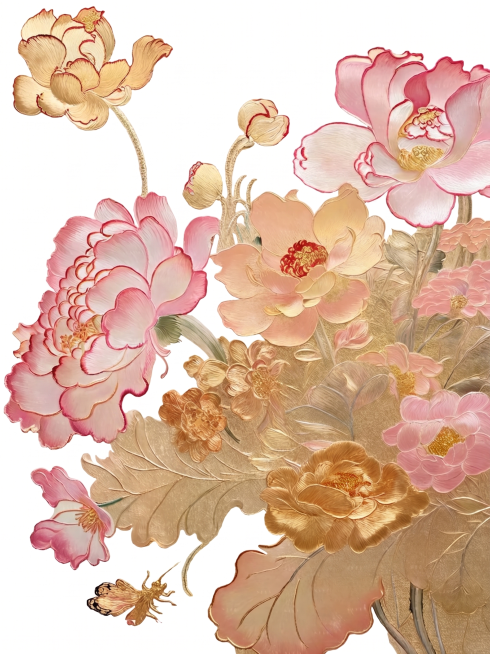 去掉图片右下角的文字“AESTHETICS”，保持原有的刺绣花卉风格、颜色和画面内容不变，保留其他元素完整不修改预览效果