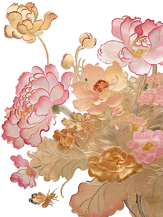 去掉图片右下角的文字“AESTHETICS”，保持原有的刺绣花卉风格、颜色和画面内容不变，保留其他元素完整不修改