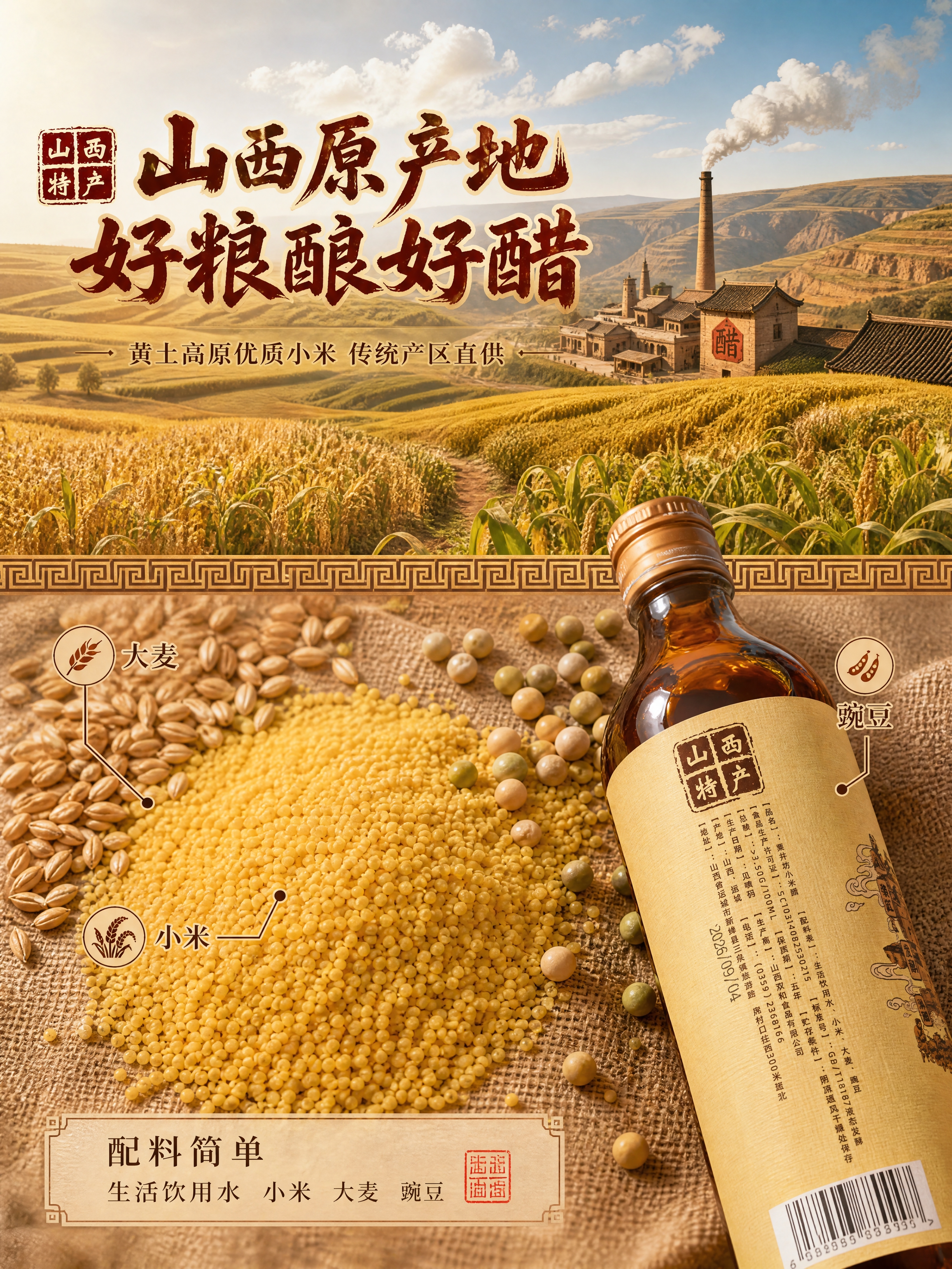 [商品] 使用【图2】单瓶粟井坊小米醋背面标签图；保留"山西特… - 图片创意预览