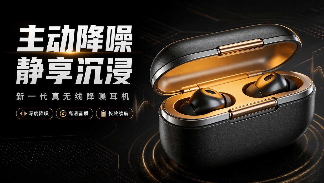 [商品] 使用【图1】黑色金属质感降噪蓝牙耳机及充电仓；保留充… - 图片创意预览