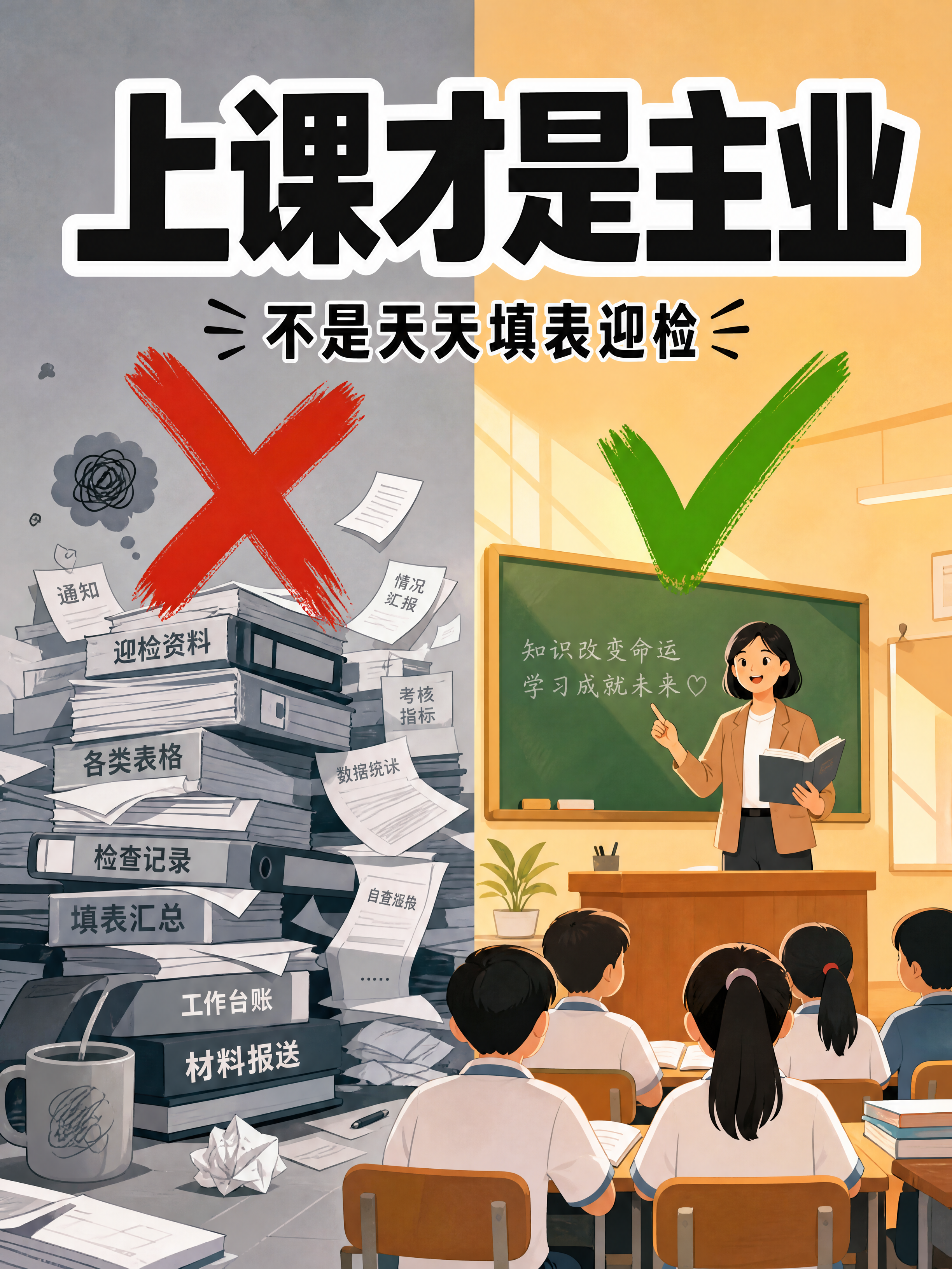 小红书笔记大字封面，插图大字，扁平治愈插画风格，对比构图，版式… - 图片创意预览
