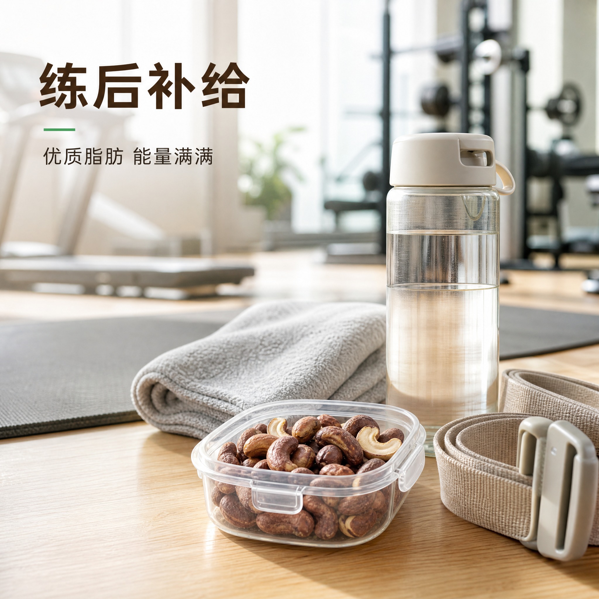 [主图-17] 紫衣盐焗腰果健身运动场景图，突出健康能量补给，… - 图片创意预览