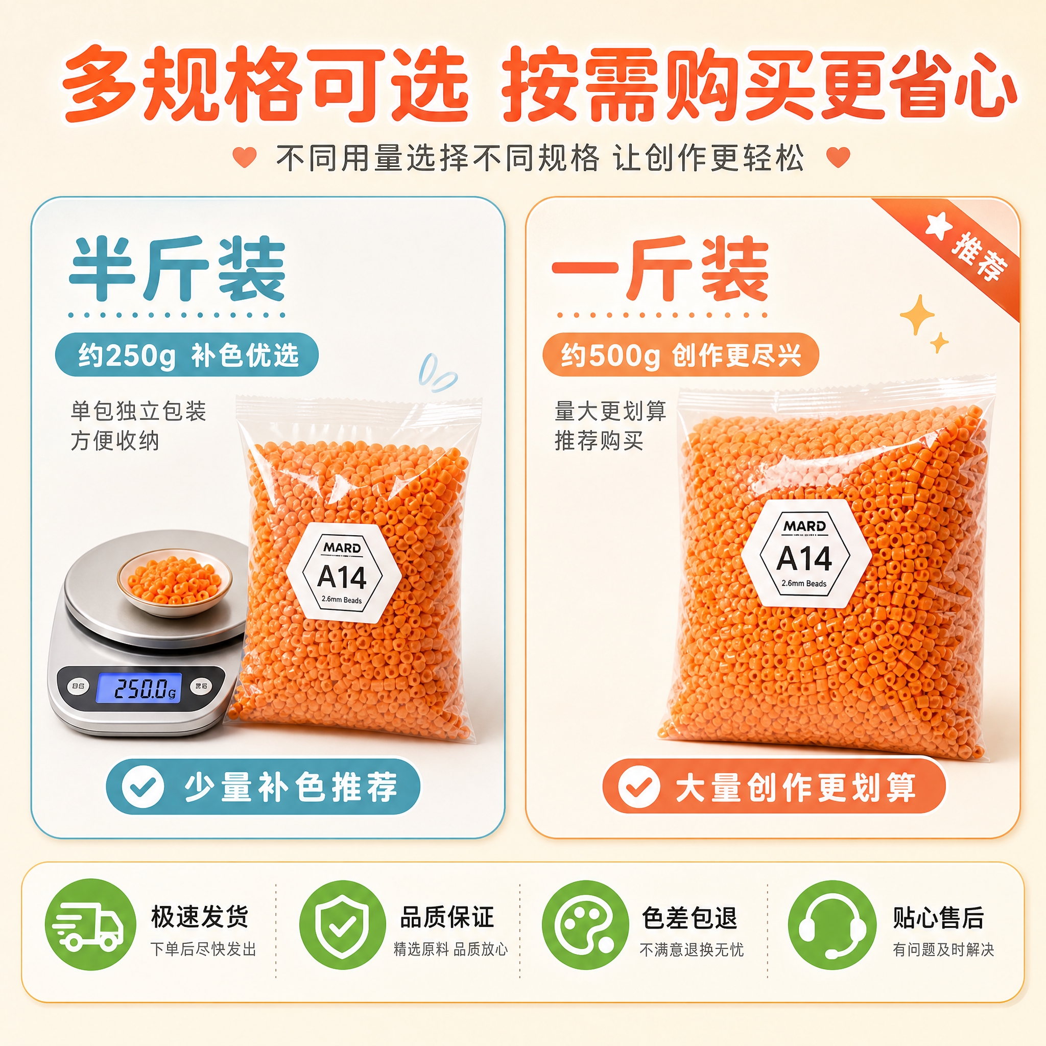 [主图-5] 规格选择与服务保障图，展示半斤/一斤两种规格及购… - 图片创意预览