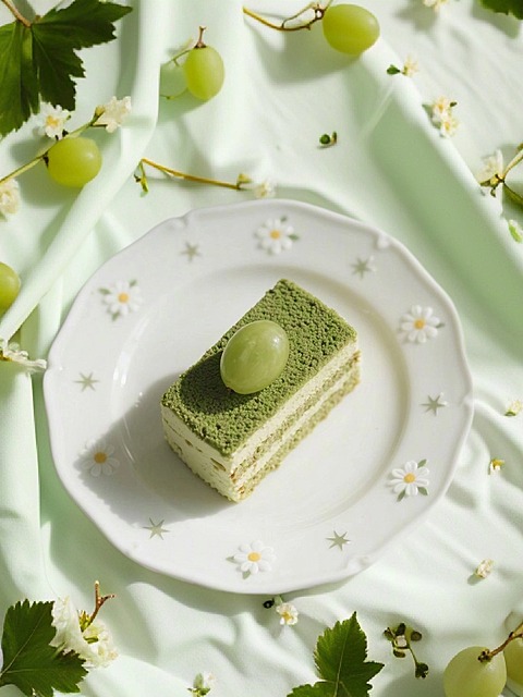 食品青提蛋糕小清新绿色布景|电商换背景