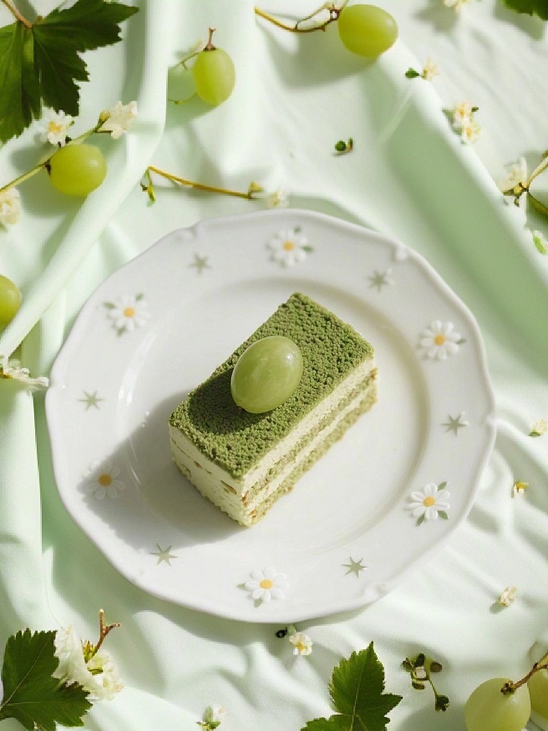 食品青提蛋糕小清新绿色布景|电商换背景