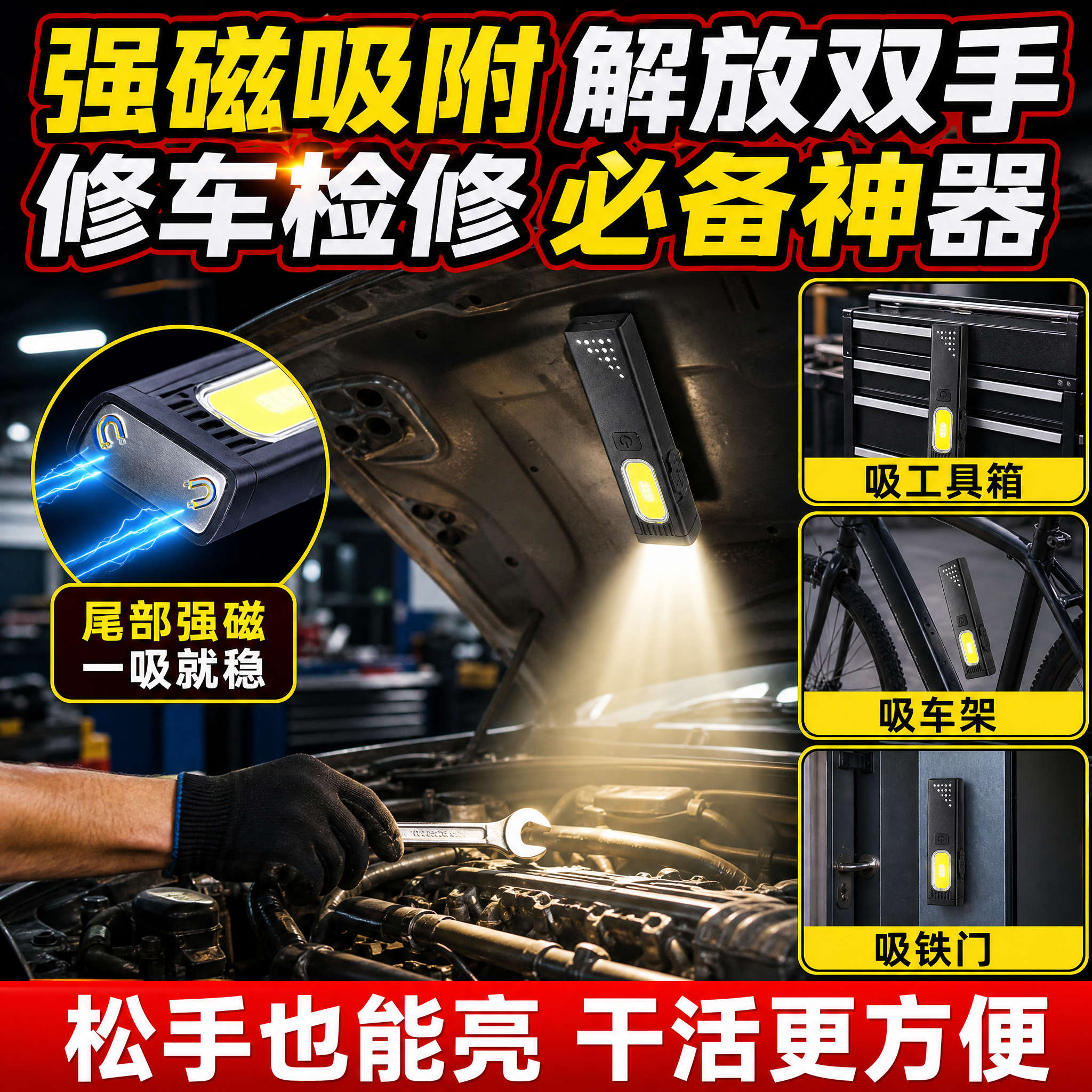 [主图-2] 强磁吸附功能深度展示图，主题为强磁吸附解放双手，… - 图片创意预览