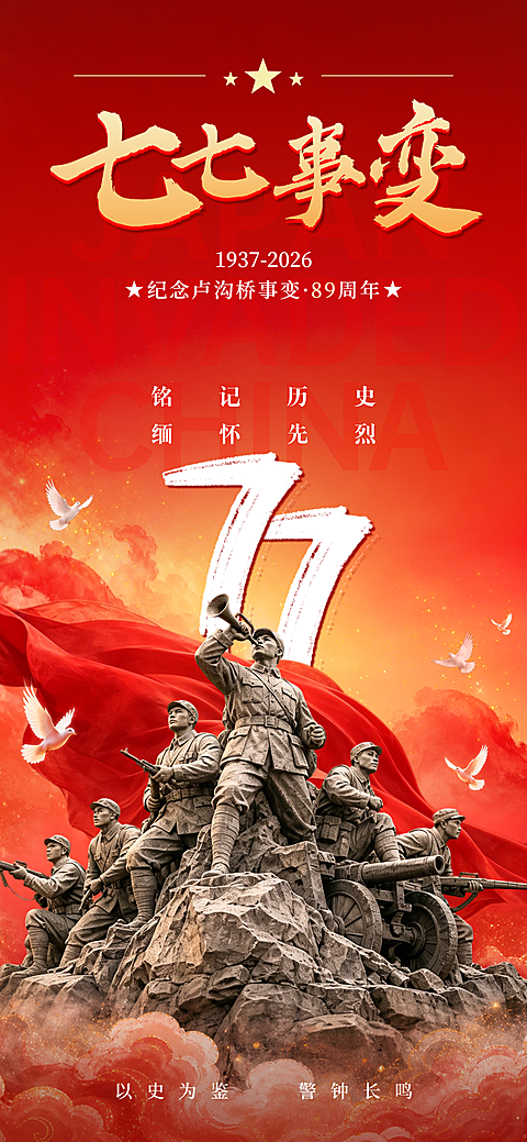 77事变七七卢沟桥事变红色政务感历史纪念海报