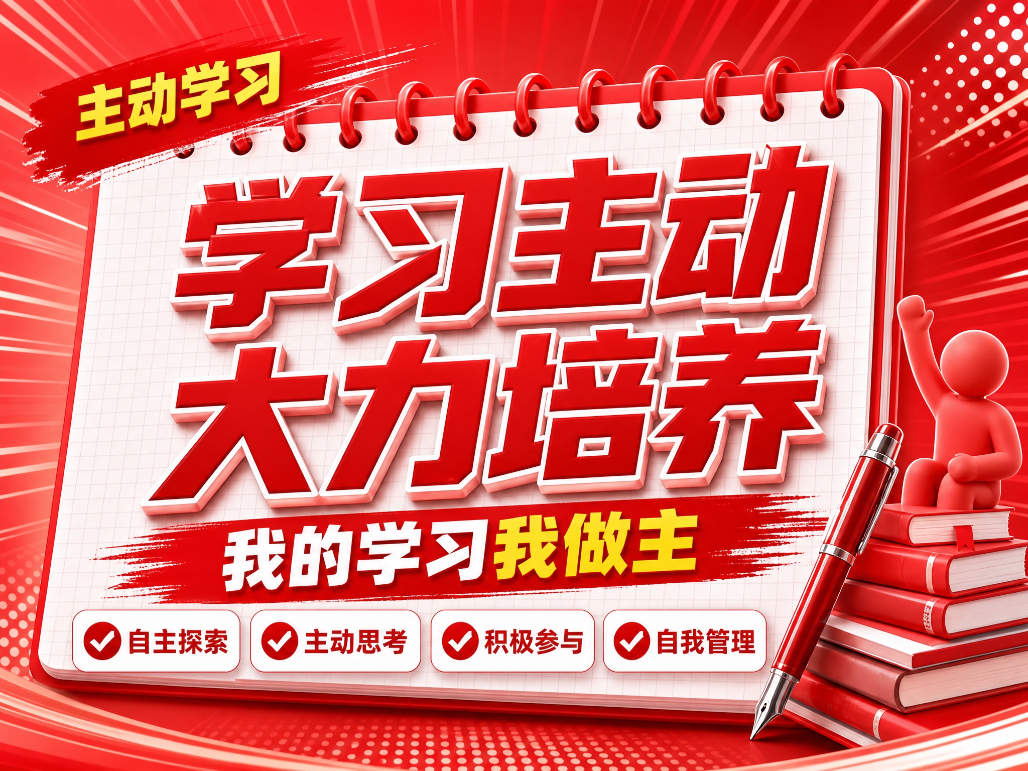 红色商务立体字风格开学季横版海报，红色线圈笔记本构图布局。画面… - 图片创意预览
