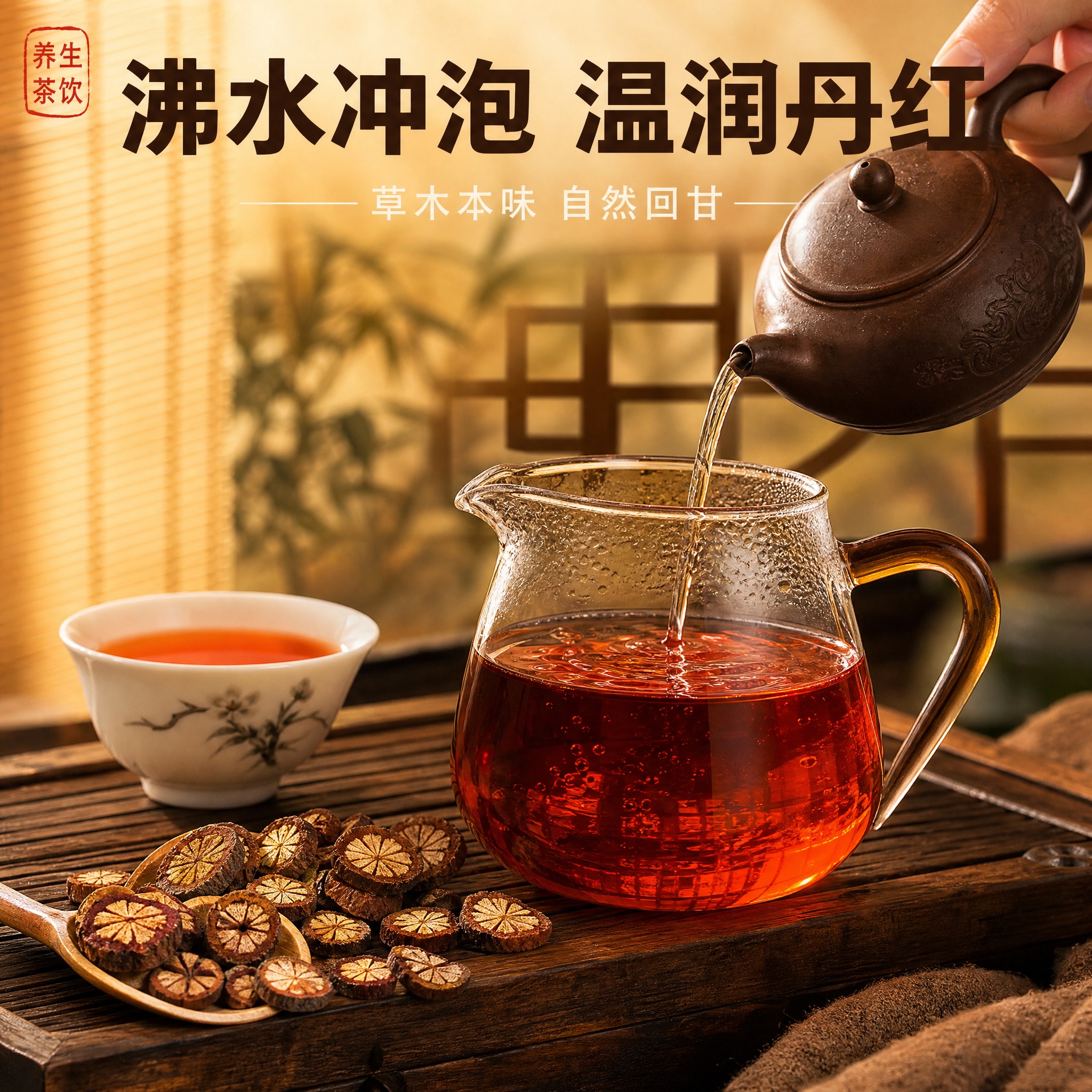 [主图-4] 冲泡饮用场景，血木通茶日常养生饮用，温润丹红茶汤… - 图片创意预览