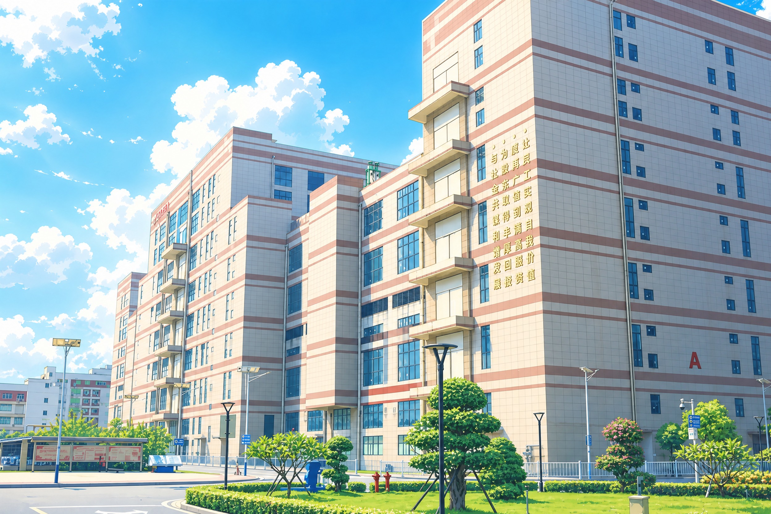 将这张工业园区建筑照片转换为日系动漫风格，保留建筑的整体结构和… - 图片创意预览