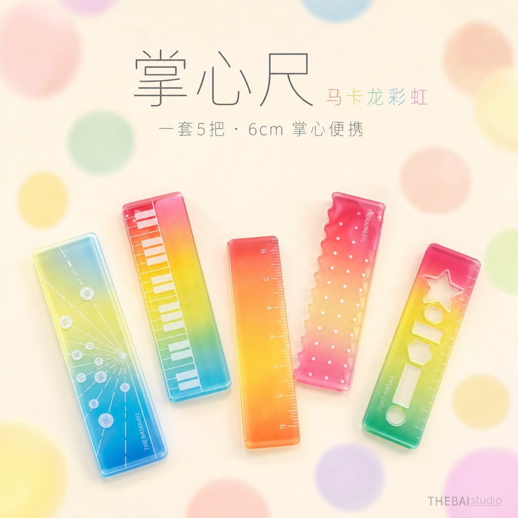 1:1方形构图，严格还原上传的THEBAI studio掌心尺… - 图片创意预览