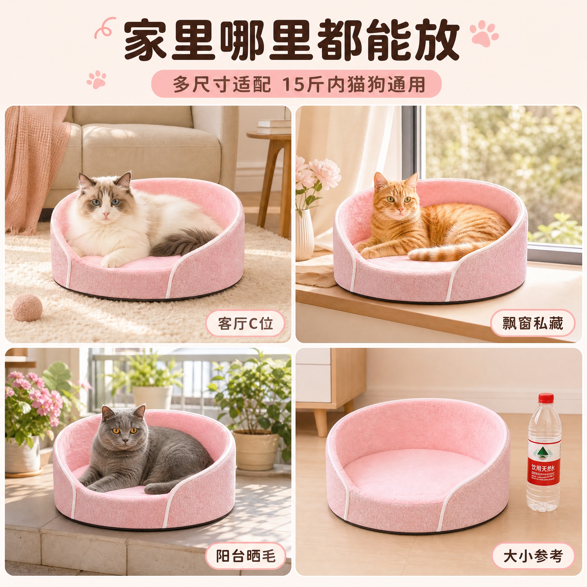 [主图-4] 场景与适配图，展示多场景摆放与宠物体型适配。 [… - 图片创意预览
