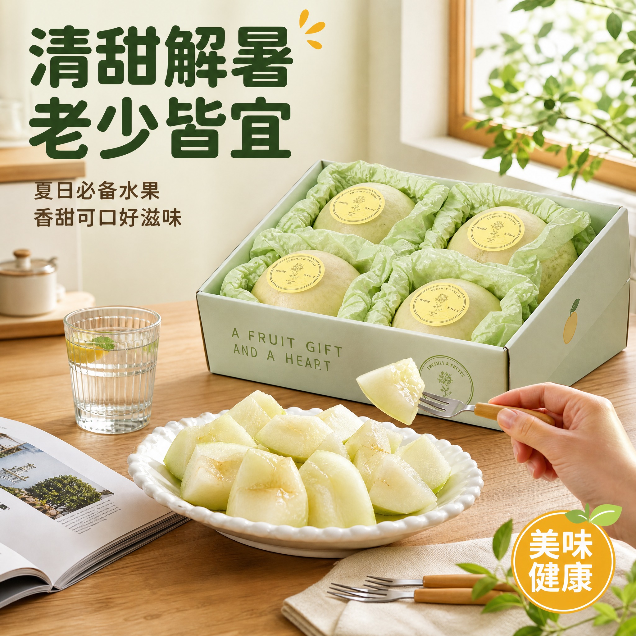 [主图-4] 香瓜礼盒 食用场景 生活方式主题。 [统一基调]… - 图片创意预览