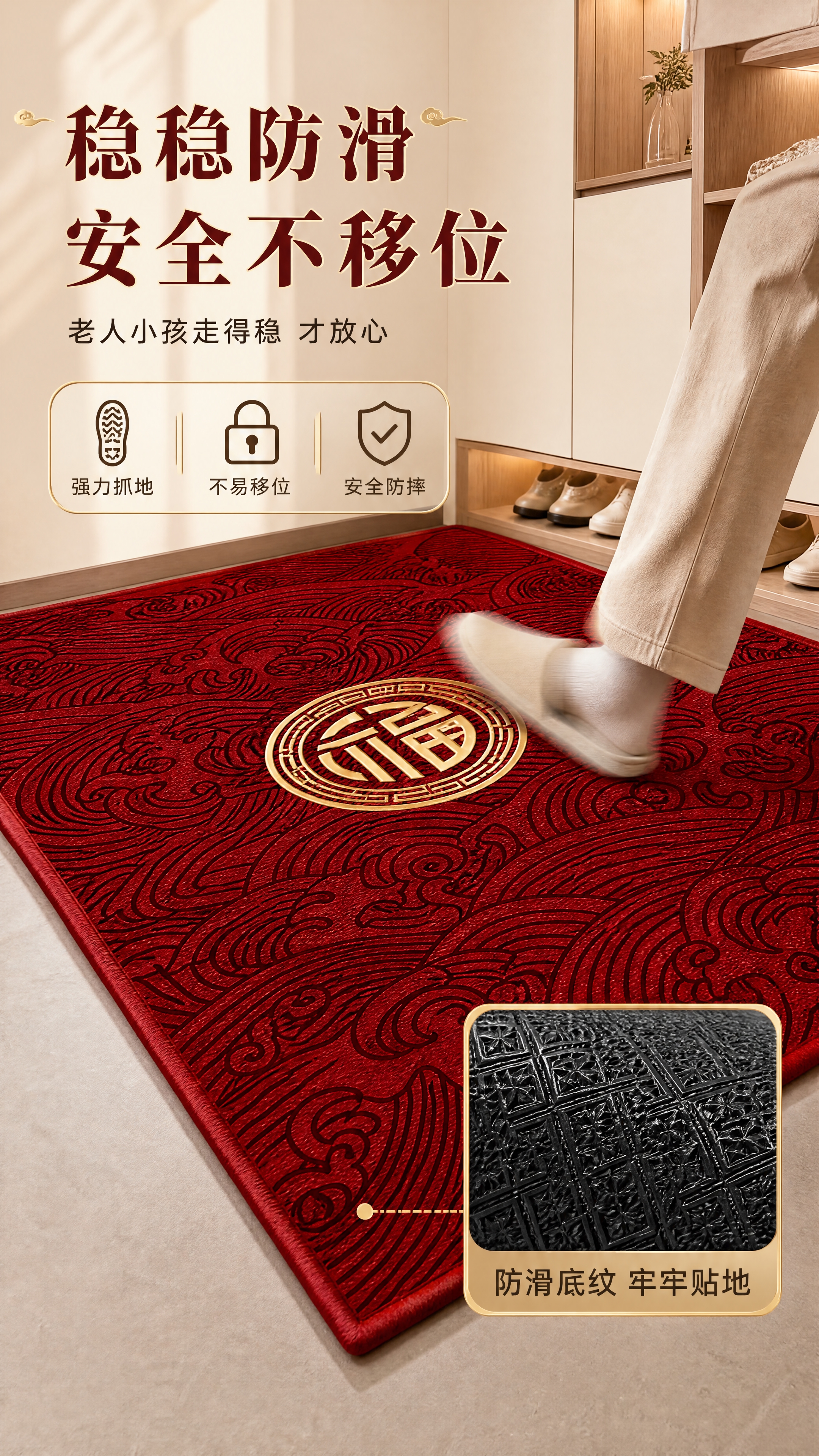 [商品] 使用【图1】红色祥云福字织绒入户地垫；保留地垫红色底… - 图片创意预览