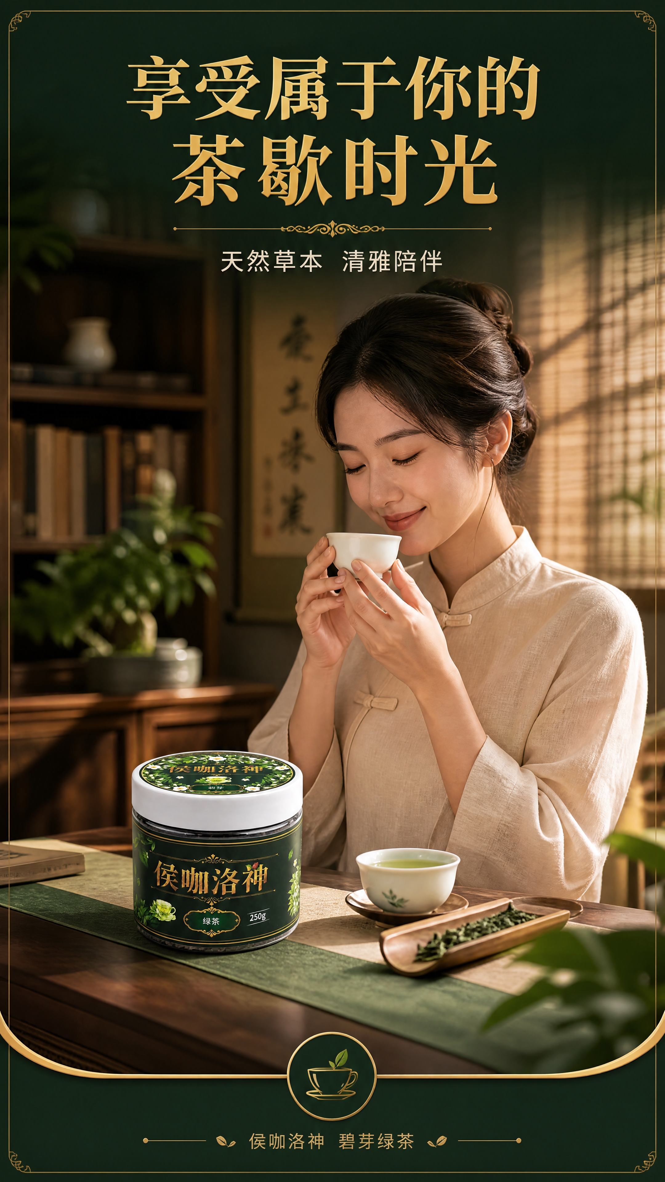 [商品] 使用【图1】侯咖洛神碧芽绿茶罐装产品；保留罐体所有外… - 图片创意预览