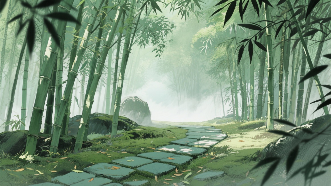 古风，绿色，竹林，不要人，二次元，细节丰富，生成4张预览效果
