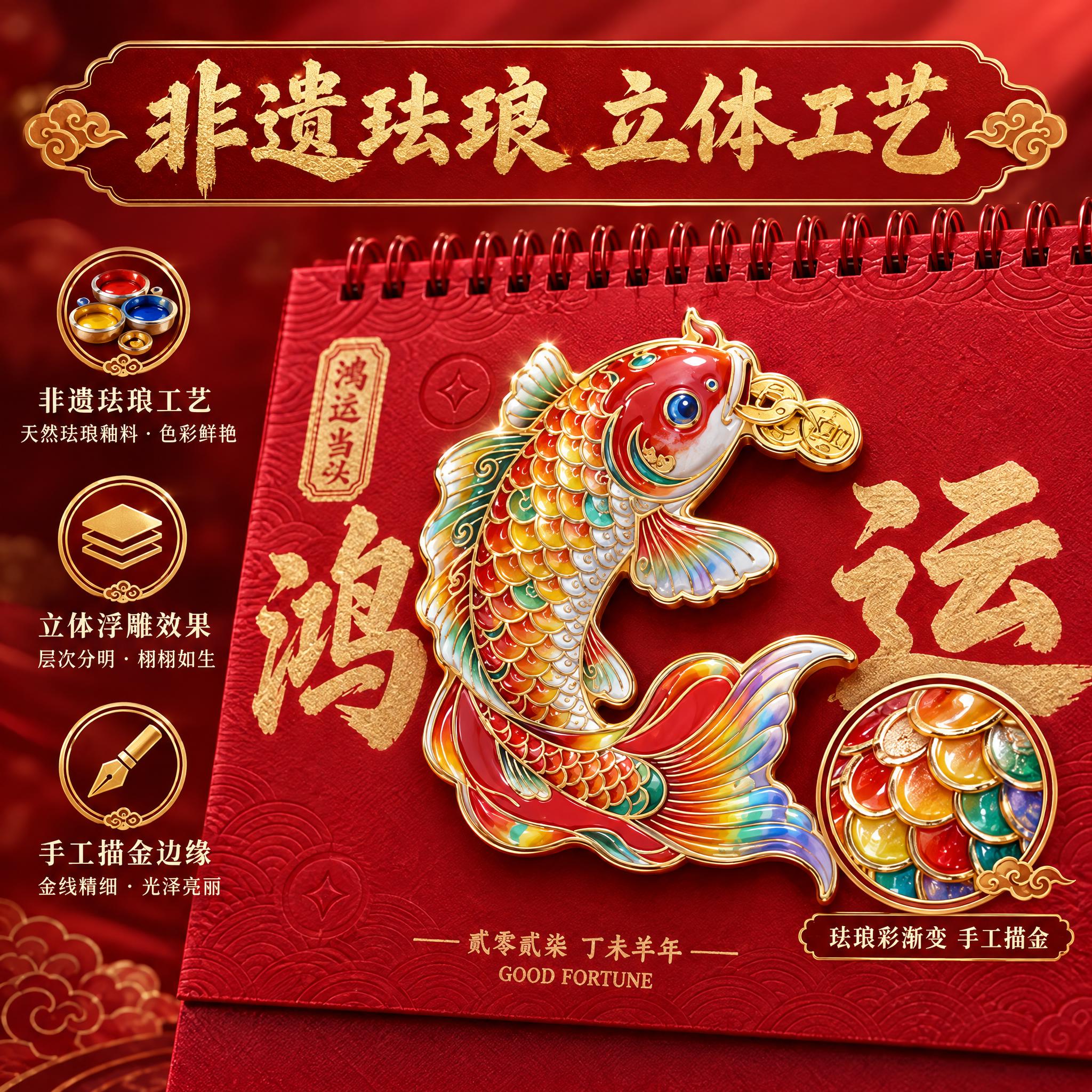[主图-2] 核心卖点证明，展示非遗珐琅立体工艺的精致细节与层… - 图片创意预览