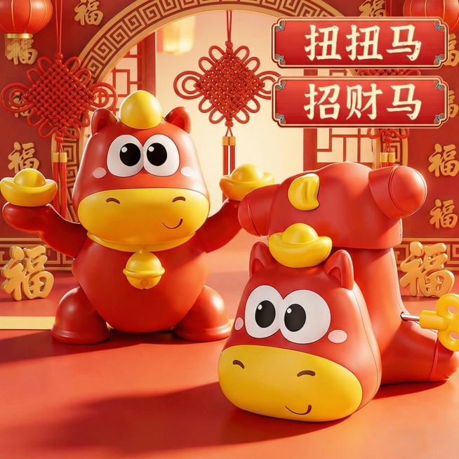 更换背景，“发条扭屁马”改为“扭扭马”，“发条招财马”改为“招财马”，“两个装”去掉预览效果