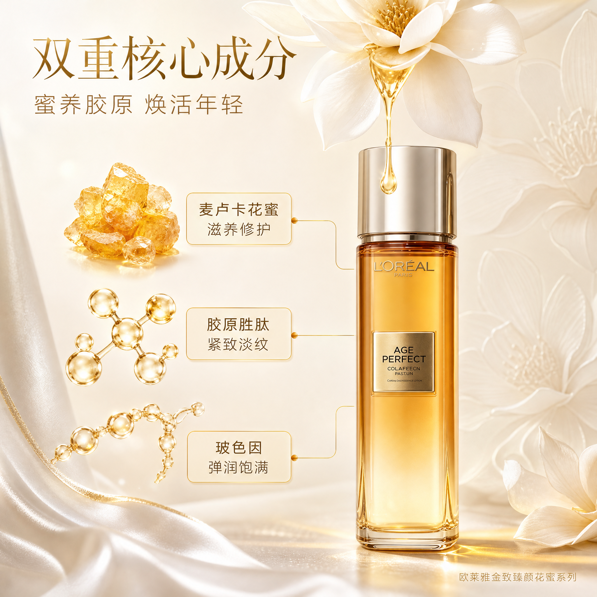 [主图-2] 欧莱雅金致臻颜花蜜胶原系列极致小金瓶 核心功效成… - 图片创意预览