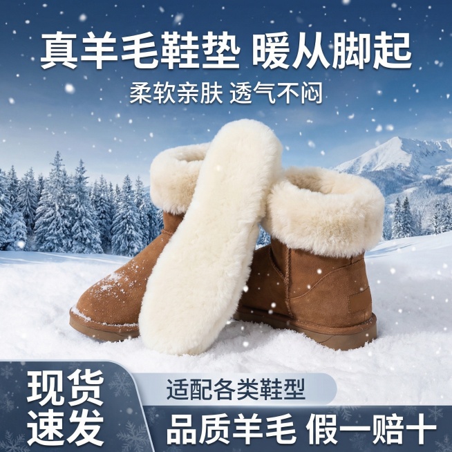 我的产品是羊毛绒鞋垫，帮我做10张拼多多主图预览效果