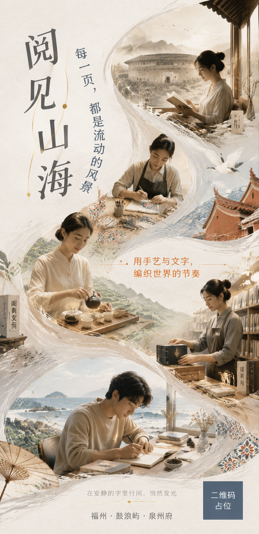 书店文创品牌主视觉海报，1:4竖版构图，整体背景为纯净的米白色… - 图片创意预览