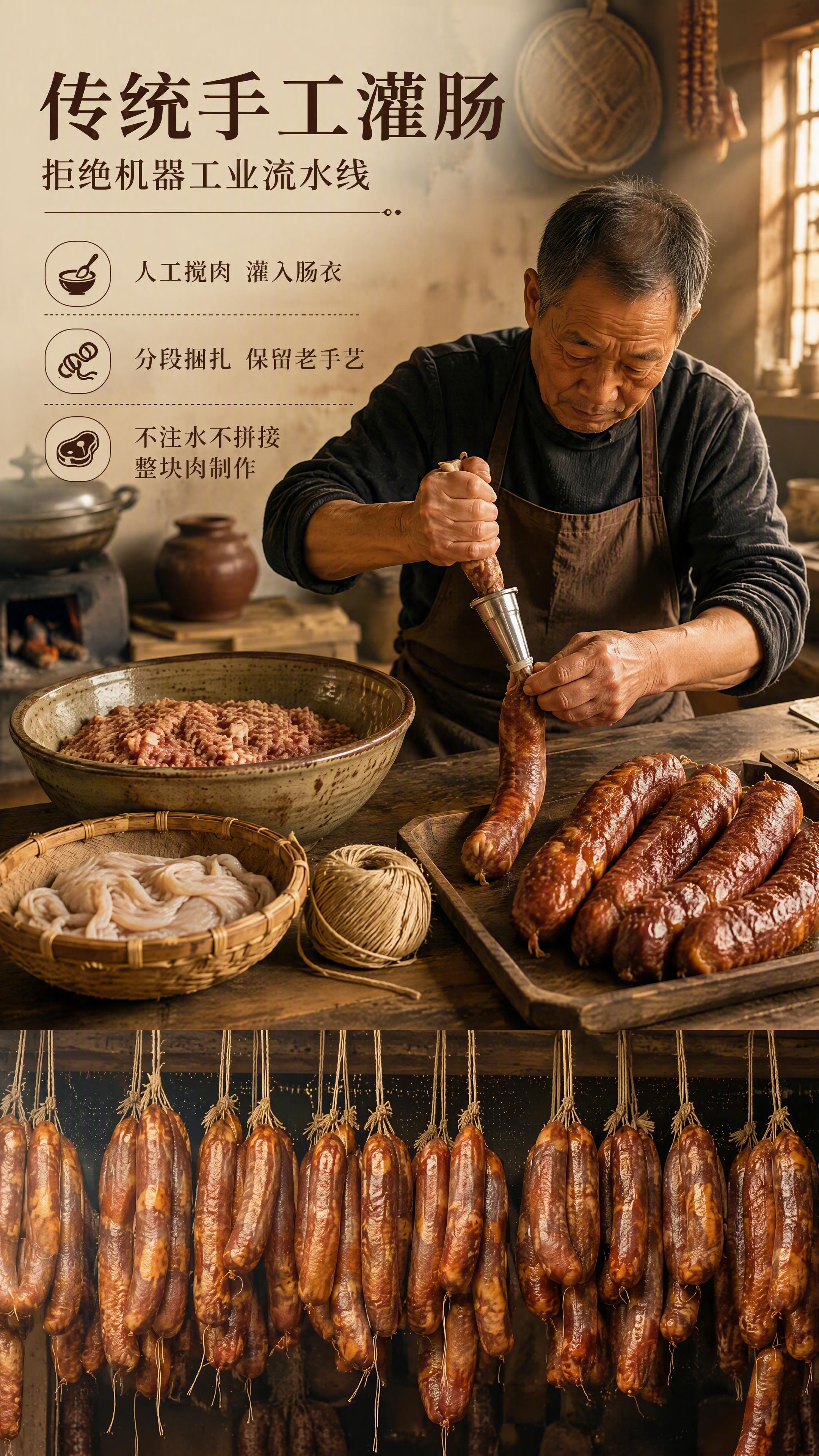 [第3张] 详情页手工灌肠工艺屏-玖胜珍猪传统手工制作过程。本… - 图片创意预览