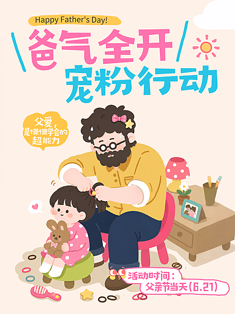 父亲节节日活动宣传可爱卡通感小红书封面