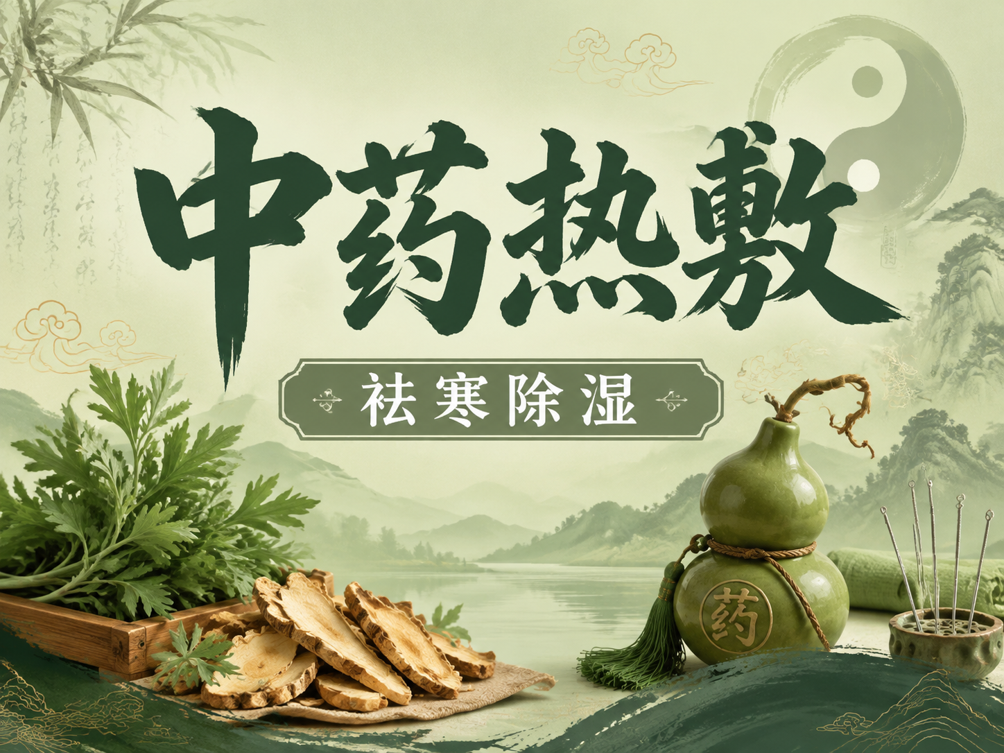 一张4:3比例的商品头图设计，中医养生风格，以浅绿色和深绿色为… - 图片创意预览